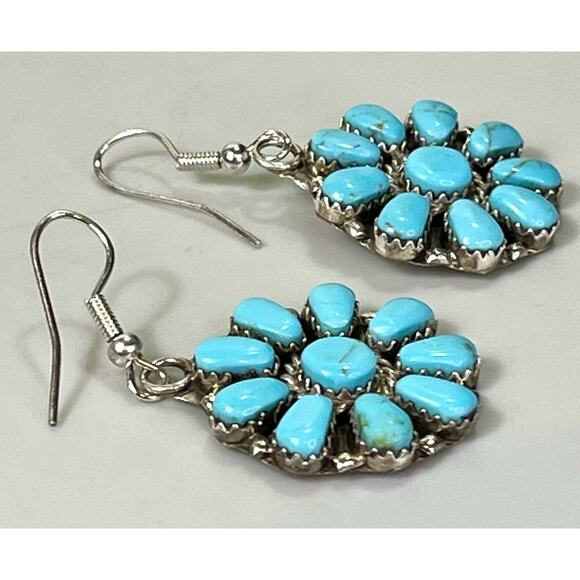 Navajo JB Sterling Silver Turquoise Cluster Dangle Earrings Junior Begay NEW - Picture 6 of 13